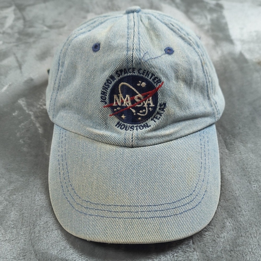 Vintage Nasa Hat Cap Denim Johnson Space Center Houston Texas 90s Faded Distress
